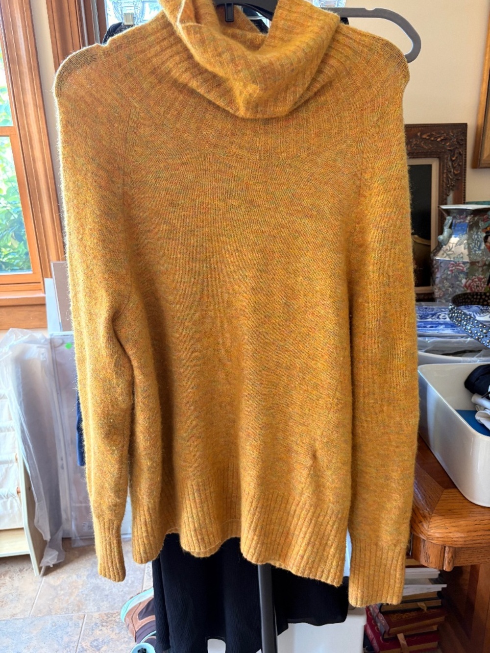 Babaton Golden Mustard Yellow Wool Blend Soft Turtleneck Tunic Warm Sweater